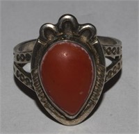 Vtg Native American Sterling Silver Coral Ring Sz7