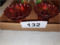 PAIR SMALL ROUND RED CANDLE HOLDERS