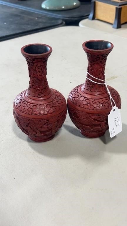 Two Cinnabar Vases