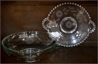 2 pcs Hughe's Cornflower Crystal Bowl & Platter