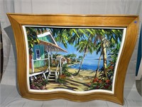 Large Beach Island Scene Painting by Barlon