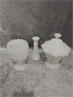 Milk Glass Candy Dishes & Vase