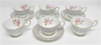 STAFFORDSHIRE BONE CHINA TEACUPS & SAUCERS