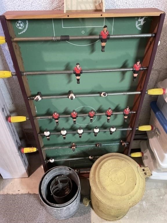 Vintage Foosball Table and Cans