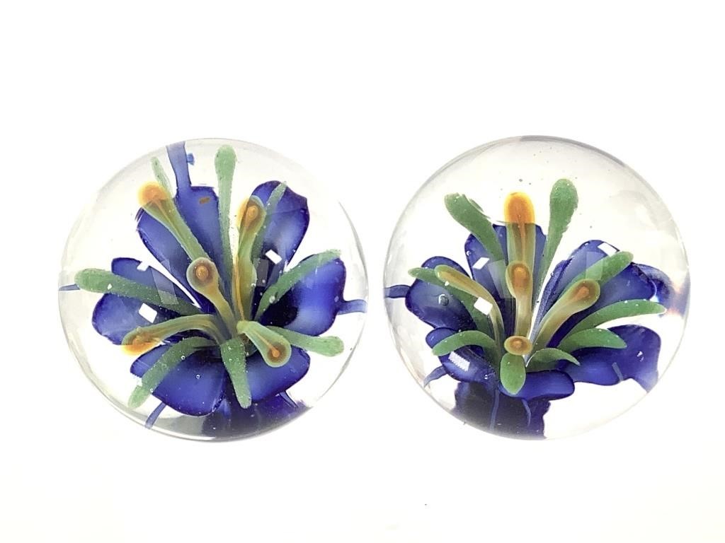 1" + Pair Lampwork Flower Marbles - Contemporary