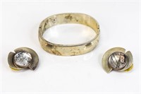 Sterling Mid Century Modern Bracelet, Pr Earrings