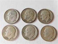 6 liberty dimes 1950's