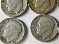 6 liberty dimes 1950's