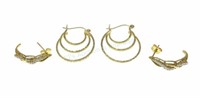 (2) Pair 10k Yellow Gold & Diamond Earrings