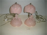 (2) Pink Glass Lamps  9 Inches Tall