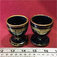 Pair Of 24K Etched Ceramic Egg Cups
