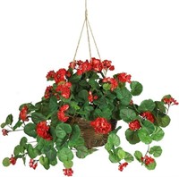 Qty 2 Nearly Natural 24" Geranium Hanging Basket