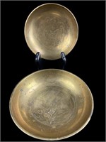 2 small antique China Brass shallow bowls.  4" &