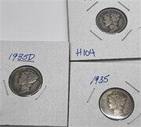 1935 1935S 1935D Mercury Dimes