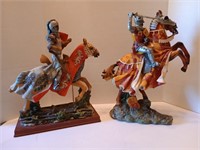 2 knights on horseback resin statues. One is