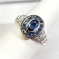 $200 Silver Sapphire(1.2ct) CZ(0.32ct) Ring