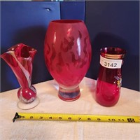 Vintage Art Glass Red & White Swirled Vase,