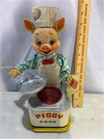 Yonezawa Piggy Cook Battery Op Tin Toy