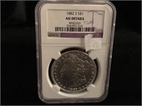 1882 S Morgan Silver Dollar AU Det