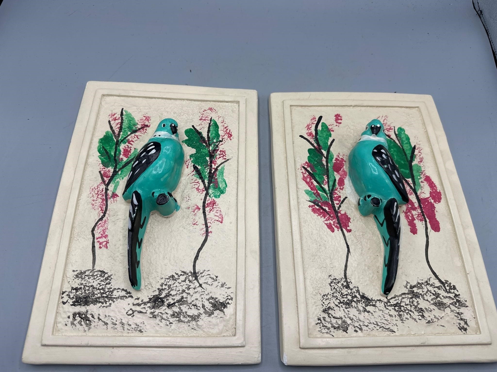 Pair of vintage bird wall plaques