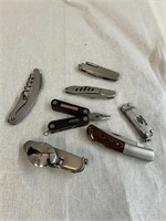 Assorted pocket knives wine openers and utencils