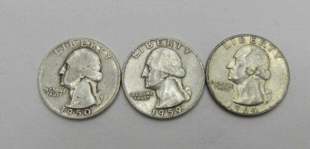 3 Washington .90% Silver Quarters