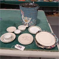 Large Tin with Misc. Dishes