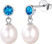925 Silver Birthstone Pearl Earrings  12-Dec