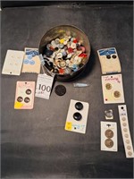 Misc. Buttons W/ Tin Canister