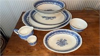 9 pieces of matching blue & white English china