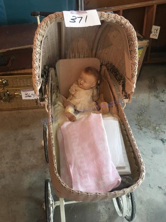 Baby carriage with doll  linens and legs need