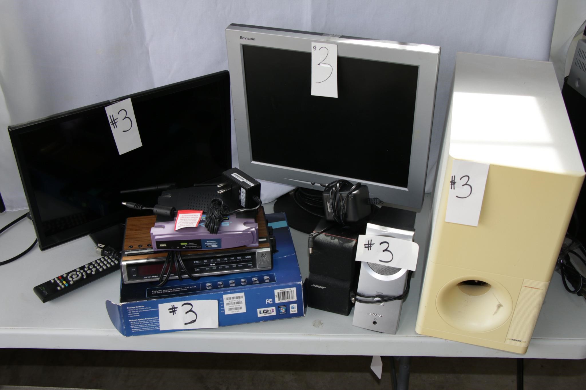 SEKI 19" tv, clock, router, and others