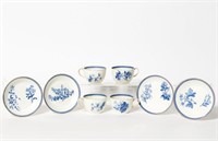 8 PC Blue & White Floral Cup & Saucer Set, 18th C.
