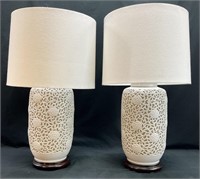 Pair Vintage Pierced  Porcelain Lamps