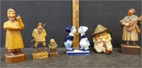 WOODEN CARVED PEOPLE & BOSSON HEAD,