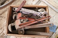 Box of Crescent & Pipe Wrenches