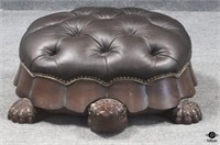 Tufted Leather & Wood Turtle Ottoman