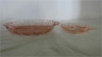 (2) Vintage Pink Depression Split Bowl / Clover