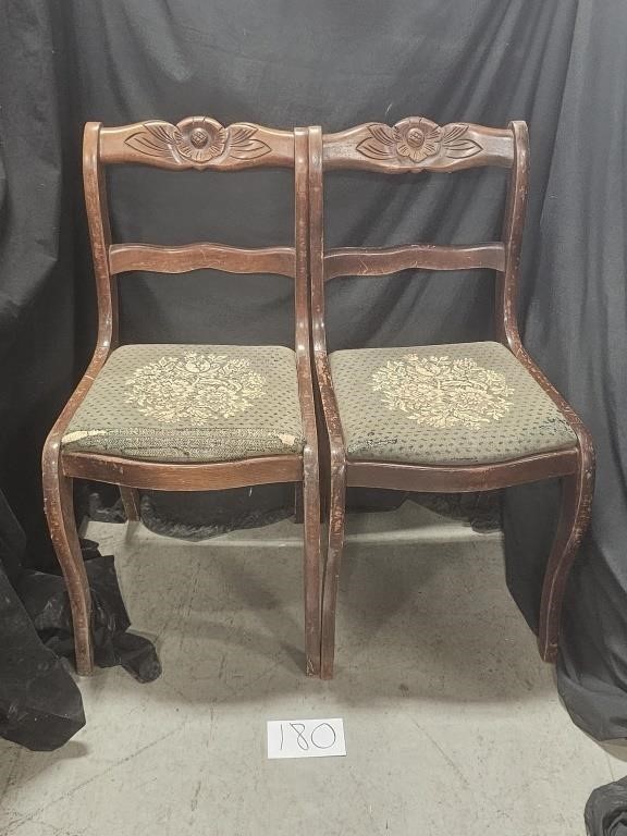 2 Wooden Carved Upholstered Chairs