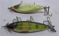 (2) Vintage hand carved and painted fishing