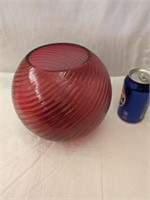 Fenton Cranberry Swirl Ball Vase 8" tall