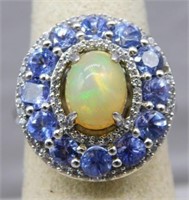 Sterling Silver ring with gemstones, size 7.5.