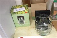 NIB 2 GLASS VASES W/ HOLDERS