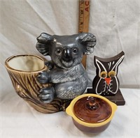 Ceramic Koala Planter, Owl Recipe Holder