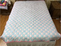 Handmade Quilt #32 Blue/Pink Blocks/Cross-stitch