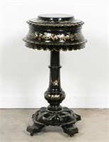 English Black Lacquered & Pearl Inset Sewing Stand