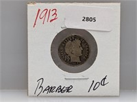 1913 90% Silv Barber Dime