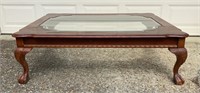 VTG Solid Wood Coffee Table w/ Clawed Feet & Glass