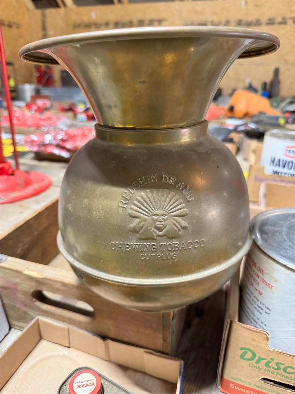 Vintage Brass Redskin Brand Spittoon