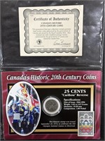 1969 Canada 25 Cents Coin With Stamp- COA